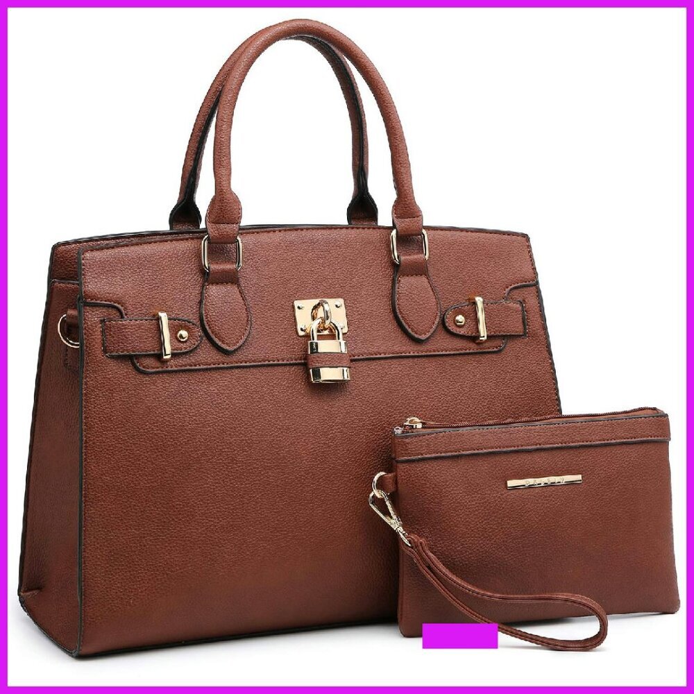 Vegan Leather Satchel Tote Work Bag Elegant Structured Chic Shoulder Bag